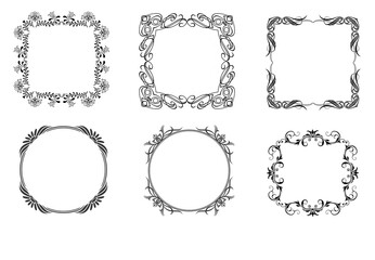 Calligraphic frame set. Borders corners ornate fancy frames. Vector graphic