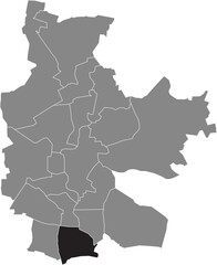 Black flat blank highlighted location map of the GALLINCHEN DISTRICT inside gray administrative map of COTTBUS, Germany