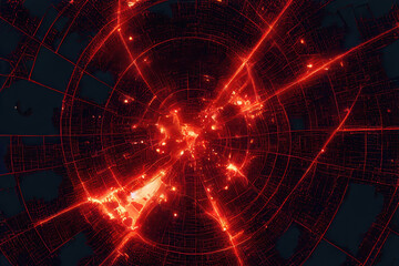Abstract neon city navigation background, red neon.