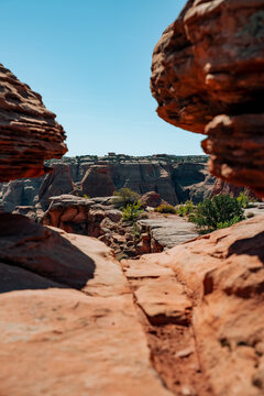 Red rock from elevated cave above valley