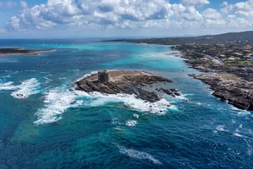 Foto op Plexiglas anti-reflex La Pelosa Strand, Sardinië, Italië Luchtfoto van Torre della Pelosa, Stintino, Sardinië