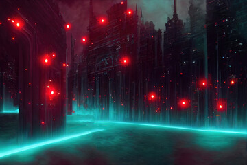 Abstract neon city navigation background, red neon.