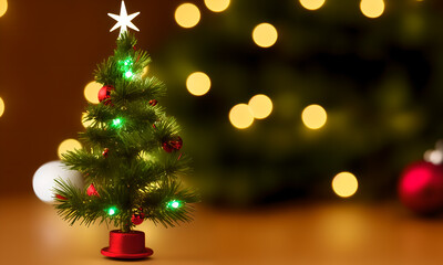 Fototapeta na wymiar Miniature Christmas tree with negative copy space for text