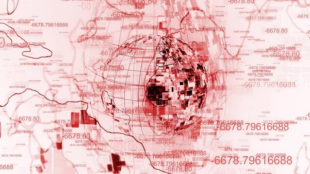 Red coding particle digital planet earth white background