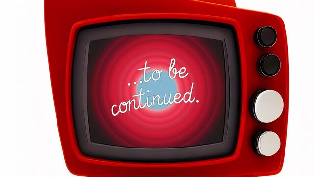 A cute kawaii TV set with the words To be continued, appearing on a background of concentric circles, recalling that of a famous vintage cartoon series seen on TV.
