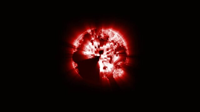 Red glowing technology earth animated black background