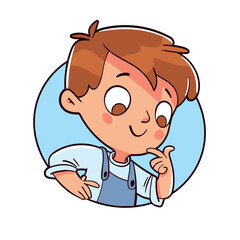 Boy looks out of the hole in the sheet of paper with curiosity. Template for children design. Colorful cartoon characters. Funny vector illustration. Comic style. Isolated on white background