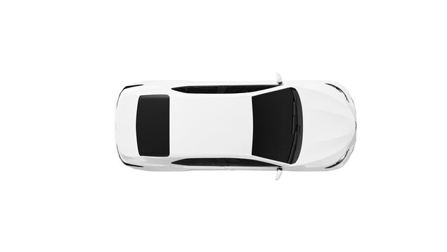 TOP view of white car isolated on white, TOYOTA CAMRY png transparent background 3d rendering