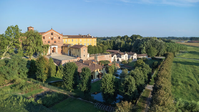 Aerial View Of The Morimondo Abbey. Morimondo, Province Of MIlan, Italy