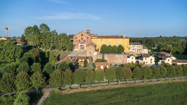Aerial View Of The Morimondo Abbey. Morimondo, Province Of MIlan, Italy