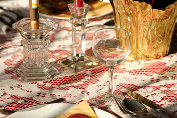 table prepared for thanksgiving dinner