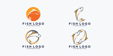 set of fish logo design with template