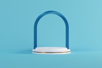 A  landing on a light background with a leaf shadow. The concept of product presentation, product insertion, abstract platform. 3D render; 3D illustration.