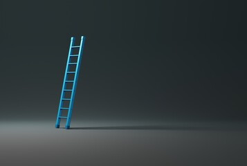 Ladder by the wall. Business concept, climbing to the top and achieving goals. Ladder touching and leaning against the wall. 3D render, 3D illustration.