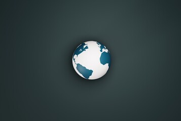 Small globe on a dark background. The concept of globalization, traveling around the world, international interests. 3D render, 3D illustration.