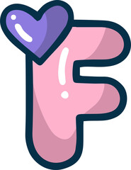 unicorn font, pink letter F with heart