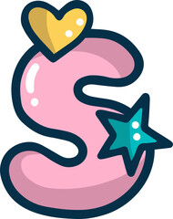 unicorn font, pink letter S with heart and star