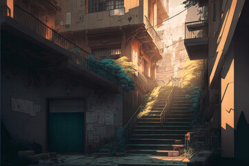 Fototapeta premium Japanese Streets With Large Staircases