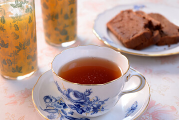 Porcelain cup Tea Juice Cake
