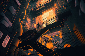 Naklejka premium Japanese Streets With Large Staircases