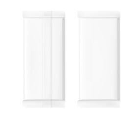 Realistic chocolate bar with shadow mockup. Front and back view. Vector illustration isolated on white background. Easy to use for your design. EPS10.	