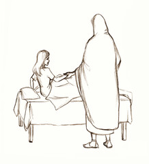 Healing of the daughter of Jairus. Pencil drawing