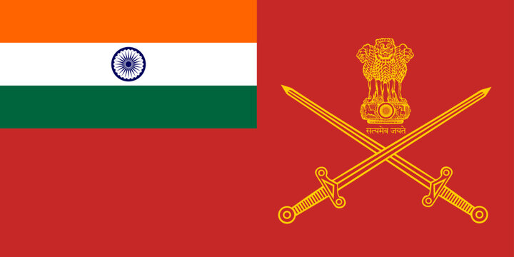 India army flag military vector illustration isolated. Proud symbol Indian troops. Emblem national coat of arms soldier troops. Patriotic banner. Air force aviation, navy, ground forces, missiles.