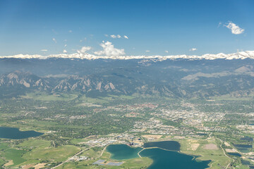 Aerial View of Boulder, Colorado, USA With Snow Capped Rocky Mountains