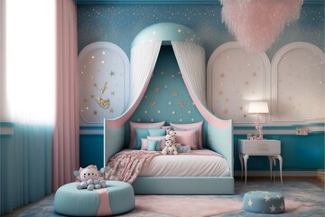 Fototapeta na wymiar Colorful and fancy children's room interior and design