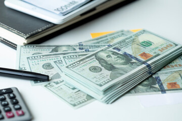 dollar currency on bank desk