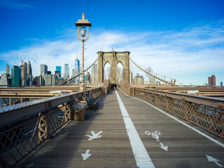Brooklyn Bridge and Manhatten Skyline with Freedom Tower,..Brooklyn,New York City,New York,USA