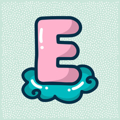 unicorn font, pink letter E on cloud