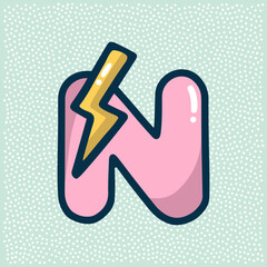 unicorn font, pink letter N with lightning