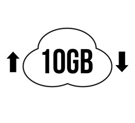 10GB capacity for download and upload. Vector for cloud file transfers on white background