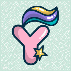 unicorn font, pink letter Y with tail and star