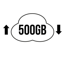 500GB capacity for download and upload. Vector for cloud file transfers on white background
