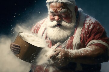 Santa snorts a ton of cocaine to get a head start on the upcoming Christmas.Illegal doping.Poor mental condition. Addiction to powdered sugar. Being overweight.Generative AI illustration