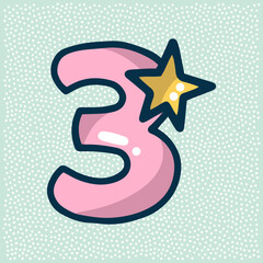 unicorn font, pink number 3 with a star