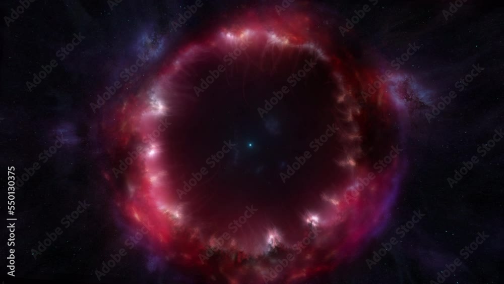 Wall mural artistic impression of a white dwarf star in a circular red cloud nebula. concept science and fictio