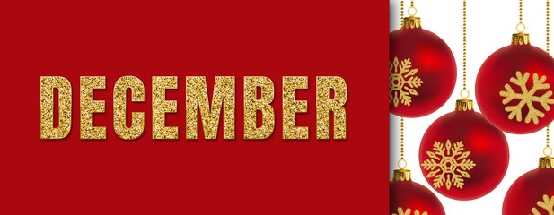 Naklejka premium december in Happy New Year banner template with copy space. light bulbs and stars. Winter Holiday card concept. Christmas Tree With Baubles.