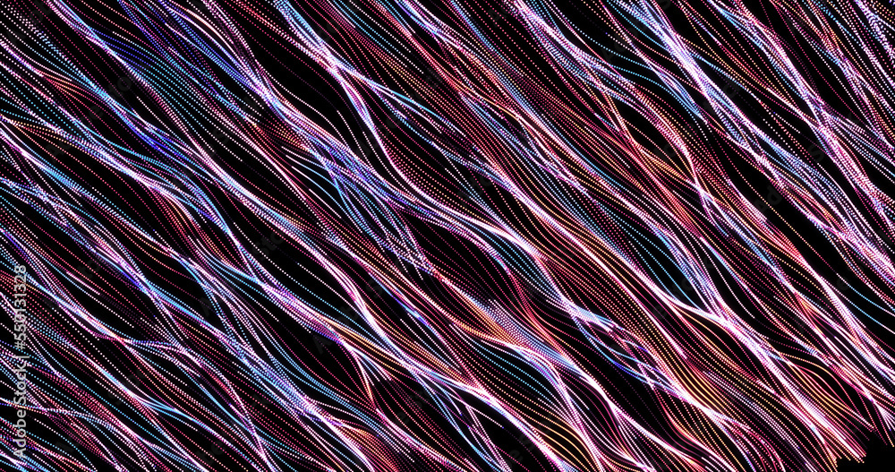 Fototapete abstract background of blue and purple diagonal small neon bright stripes of particles in the form o