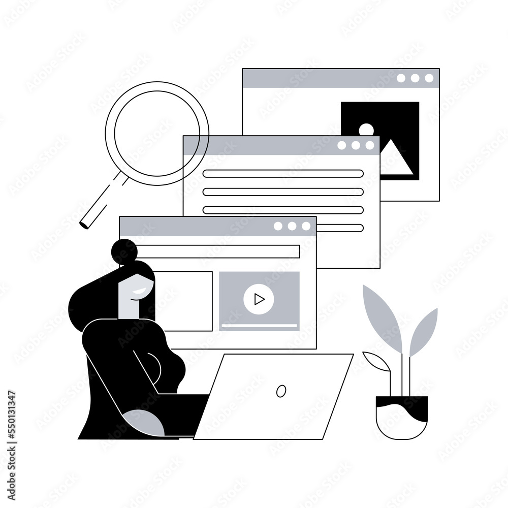 Poster copy optimization abstract concept vector illustration. copy optimization service, menu bar tab, com
