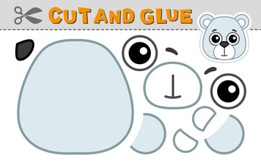 Cut out applique and glue a polar bear head. Vector illustration. Paper game for children's creativity, activity and learning
