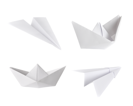 set of paper ship and paper plane isolated