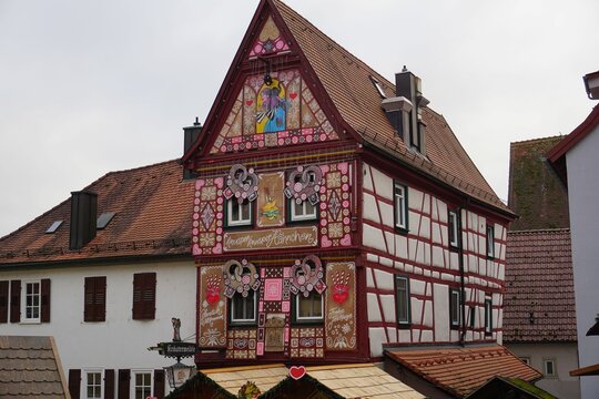 German traditional building decorated to Christmas market, Bad Wimpfen