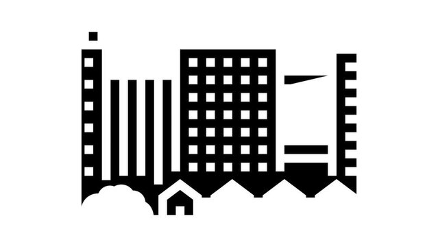 town city buildings and houses glyph icon animation