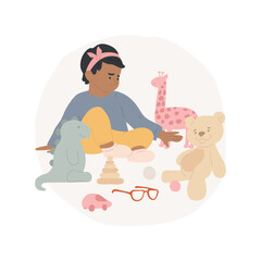 Child losing glasses isolated cartoon vector illustration. Forgotten glasses lie among the toys, child losing eyeglasses, carelessness, kid feeling guilty, childhood habit vector cartoon.