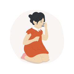 Use inhaler isolated cartoon vector illustration. Childs inhaler, kid breathing in a device, asthma treatment, childhood health problem, using puffer, shortness of breath vector cartoon.