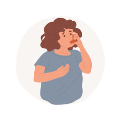 Asthma attack isolated cartoon vector illustration. Child holding chest, using inhaler, breathing heavily, sickness attack, health issue, kid feeling sick, lack of oxygen vector cartoon.