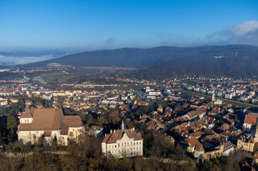 The medieval fortress of Sighisoara - Romania seen from above